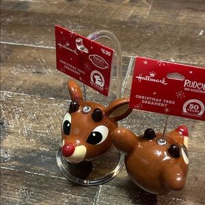 2 Hallmark Rudolph the Red Nosed Reindeer‎ Ornament Retired 50th Anniversary 3"